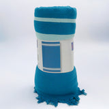 fouta doublée éponge caraïbes bleu 90x170 cm, 100 % coton 340 g/m², épaisse et absorbante, idéale pour la plage, piscine ou salle de bain et en paréo