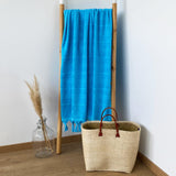 fouta doublée éponge hammam turquoise 90x160 cm, ou XL 140x180cm 100 % coton 330 g/m², épaisse et absorbante, idéale pour la plage, piscine ou salle de bain et en paréo