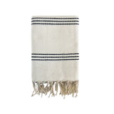 fouta plate traditionnelle calliope noir 100x200 cm ou 200x200cm coton 190 g/m², absorbante, légère et peu encombrante pour la plage ou la maison. se transforme en paréo.