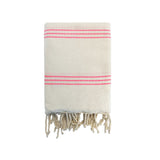fouta plate traditionnelle calliope pinky 100x200 cm ou 200x200cm coton 190 g/m², absorbante, légère et peu encombrante pour la plage ou la maison. se transforme en paréo.