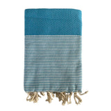 Fouta plate Nid d'Abeille Mikanda turquoise 100x200 cm ou XL 200x200 cm, 100 % coton, légère, absorbante et séchage rapide, idéale plage et piscine.