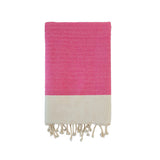 fouta traditionnelle nid d’abeille athena fuchsia 100x200 cm ou 200x200 cm 100 % coton 190 g/m², absorbante, légère et peu encombrante pour la plage ou la maison. Se transforme en paréo