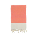 fouta traditionnelle nid d’abeille athena orange 100x200 cm ou 200x200 100 % coton 190 g/m², absorbante, légère et peu encombrante pour la plage ou la maison. Se transforme en paréo