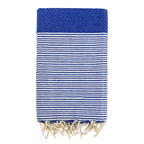 fouta traditionnelle nid d’abeille mikanda royal 100x200 cm ou 200x200 cm 100 % coton 190 g/m², absorbante, légère et peu encombrante pour la plage ou la maison. Se transforme en paréo