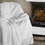 Plaid cocoon blanc 130x170cm, recto imitation lapin et verso mouton 610g/m², ultra doux pour un confort chaleureux