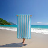 serviette de plage éponge velours Jacquard bahia bleu turquoise 100x175 470g/m² douce, absorbante, parfaite plage, piscine ou sport