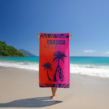 serviette de plage éponge velours jacquard multicolore calvi 90x170 cm 400g/m² motif Corsica douce et absorbante, idéale pour la piscine ou la plage