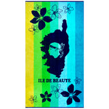 serviette de plage éponge velours jacquard multicolore ibisco 90x170 cm 400g/m² motif Corsica douce et absorbante, idéale pour la piscine ou la plage