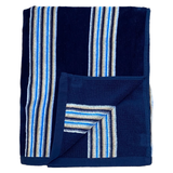 serviette de plage velours jacquard bleu marine 100% coton 400 g/m², douce, absorbante et légère, idéale pour la piscine, la plage ou le voyage.