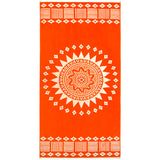 serviette de plage velours jacquard oranza Orange 100 % coton 90x170 cm, 400 g/m², douce, absorbante et élégante, parfaite pour la plage et piscine.