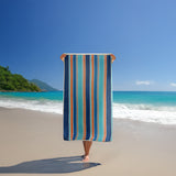 serviette de plage éponge velours jacquard Zamora bleu 100x175cm 100 % coton 470g/m² douce et absorbante, idéale plage, piscine et sport.