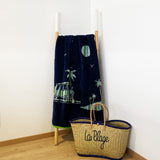 Serviette de plage jacquard vany 75x150 cm, 400 g/m², 100 % coton, éponge velours Jacquard, douce et absorbante, idéale pour plage ou piscine.