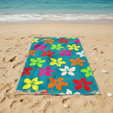 serviette de plage microfibre multicolore blooming 90x170 cm 220g/m² motifs fleurs douce et absorbante, idéale pour la piscine ou la plage