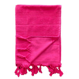 zoom fouta doublée éponge hammam fuchsia 90x160 cm, ou XL 140x180cm 100 % coton 330 g/m², épaisse et absorbante, idéale pour la plage, piscine ou salle de bain et en paréo