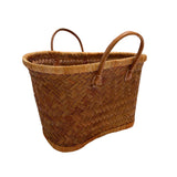 Panier Aravola artisanal caramel MM en fibres naturelles avec poignées en cuir, dimensions 38×19×28 cm. panier solide pour les courses, la plage ou la piscine, également appelé Panier Marché, tressage Aravola