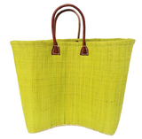panier artisanal belo vert anis GM fibres naturelles aravola tressé, coins et poignées cuir dimensions 40x20x30 cm fond renforcé, idéal pour le marché ou la plage