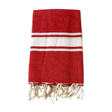 fouta plate traditionnelle kozo rouge 100x200 cm, coton 190 g/m², absorbante, légère et peu encombrante pour la plage ou la maison. se transforme en paréo.