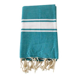 fouta plate traditionnelle kozo turquoise 100x200 cm, coton 190 g/m², absorbante, légère et peu encombrante pour la plage ou la maison. se transforme en paréo