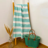 fouta plate traditionnelle transat aruba 100x200 cm, coton 190 g/m², absorbante, légère et peu encombrante pour la plage ou la maison. se transforme en paréo