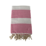 fouta plate traditionnelle transat rose 100x200 cm, coton 190 g/m², absorbante, légère et peu encombrante pour la plage ou la maison. Se transforme en paréo