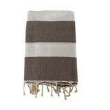 fouta plate traditionnelle transat taupe 100x200 cm, coton 190 g/m², absorbante, légère et peu encombrante pour la plage ou la maison. Se transforme en paréo.