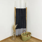 fouta traditionnelle nid d’abeille mikanda navy 100x200 cm ou 200x200 100 % coton 190 g/m², absorbante, légère et peu encombrante pour la plage ou la maison. Se transforme en paréo
