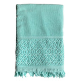 serviette de bain éponge velours unie ciselée romance aqua 90x170 cm, 100 % coton, 460 g/m², légère et absorbante, idéale salle de bain, piscine et plage