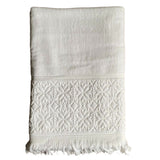 serviette de bain éponge velours unie ciselée romance blanche 90x170 cm, 100 % coton, 460 g/m², légère et absorbante, idéale salle de bain, piscine et plage