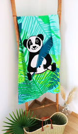 serviette de plage enfant en microfibre panda 60x120cm 250g/m² motifs imprimés, idéal plage et piscine, séchage rapide, peu encombrant