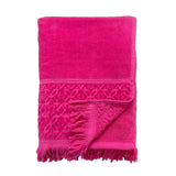 zoom serviette de bain éponge velours unie ciselée romance fuchsia 90x170 cm, 100 % coton, 460 g/m², légère et absorbante, idéale salle de bain, piscine et plage