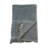 zoom serviette de bain éponge velours unie ciselée romance grise 90x170 cm, 100 % coton, 460 g/m², légère et absorbante, idéale salle de bain, piscine et plage