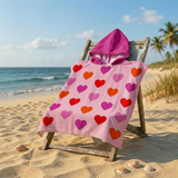 Poncho plage imprimé microfibre enfant - Cœurs - 60x60cm - 250gm²