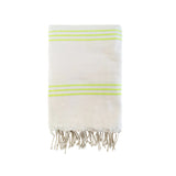 fouta plate traditionnelle calliope lime 100x200 cm, 200x200cm coton 190 g/m², absorbante, légère et peu encombrante pour la plage ou la maison. se transforme en paréo.