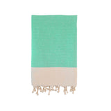 fouta traditionnelle nid d’abeille athena turquoise 100x200 cm ou 200x200cm 100 % coton 190 g/m², absorbante, légère et peu encombrante pour la plage ou la maison. Se transforme en paréo