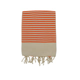 fouta traditionnelle nid d’abeille yadara orange 100x200 cm ou 200x200cm 100 % coton 190 g/m², absorbante, légère et peu encombrante pour la plage ou la maison. Se transforme en paréo