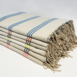 fouta plate traditionnelle calliope 100x200 cm ou 200x200cm coton 190 g/m², absorbante, légère et peu encombrante pour la plage ou la maison. se transforme en paréo.
 
