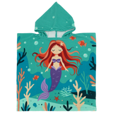 Poncho de plage enfant en microfibre sirena 60x120cm 100%  250g/m² motifs imprimés, idéal plage et piscine, séchage ultra rapide, peu encombrant