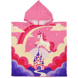 Poncho de plage enfant en microfibre fairy  rose licorne 60x120cm 100% polyester 250g/m² motif licorne , idéal plage et piscine, séchage ultra rapide, peu encombrant.