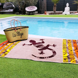 serviette de plage éponge velours jacquard homok taille L légère et absorbante, séchage rapide, parfaite pour plage, piscine ou sport.