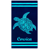 serviette de plage éponge velours jacquard multicolore nonza 90x170 cm 400g/m² motif Corsica douce et absorbante, idéale pour la piscine ou la plage