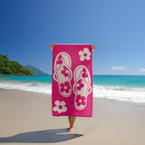 serviette de plage éponge velours jacquard tunga rose 90x170cm 400g/m² douce et absorbante, idéale piscine, plage ou salle de bain