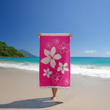 serviette de plage éponge velours jacquard wasaga Rose 100x175 470g/m²  douce et absorbante, idéale plage, piscine et sport. 