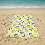 serviette de plage microfibre multicolore limao 90x170 cm 220g/m² motifs citrons douce et absorbante, idéale pour la piscine ou la plage