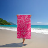 serviette de plage éponge velours jacquard colca rose 90x170cm 400g/m² - Colca douce et absorbante, idéale piscine, plage ou salle de bain.