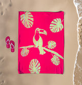 serviette de plage cadix XL éponge velours jacquard Rose 140x180 400g/m² douce et très absorbante, idéale plage et piscine ou pique-nique.