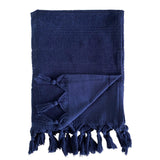zoom fouta doublée éponge hammam navy 90x160 cm,ou XL 140x180cm  100 % coton 330 g/m², épaisse et absorbante, idéale pour la plage, piscine ou salle de bain et en paréo. 