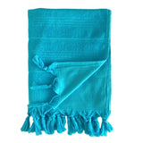 zoom fouta doublée éponge hammam turquoise 90x160 cm ou XL 140x180  100 % coton 330 g/m², épaisse et absorbante, idéale pour la plage, piscine ou salle de bain et en paréo