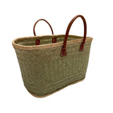 Panier Aravola artisanal marché naturel MM en fibres naturelles avec poignées en cuir,  dimensions 38×19×28 cm. Panier solide pour les courses, la plage ou la piscine, également appelé Panier Marché, tressage Aravola.