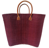 panier artisanal belo bordeaux GM fibres naturelles aravola tressé, coins et poignées cuir dimensions 40x20x30 cm fond renforcé, idéal pour le marché ou la plage 
