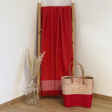 fouta doublée éponge paski rouge 90x170 cm,ou XL 140x180cm 100 % coton 300 g/m², épaisse et absorbante, idéale pour la plage, piscine ou salle de bain et en paréo